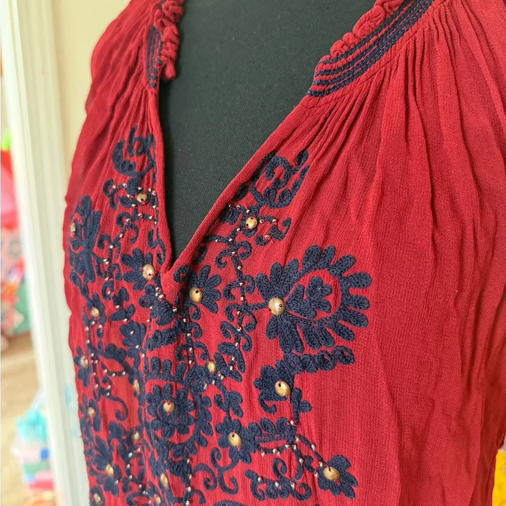 Free People Sheer Hungarian Style Peasant Smocked Dress - Picture 3 of 5